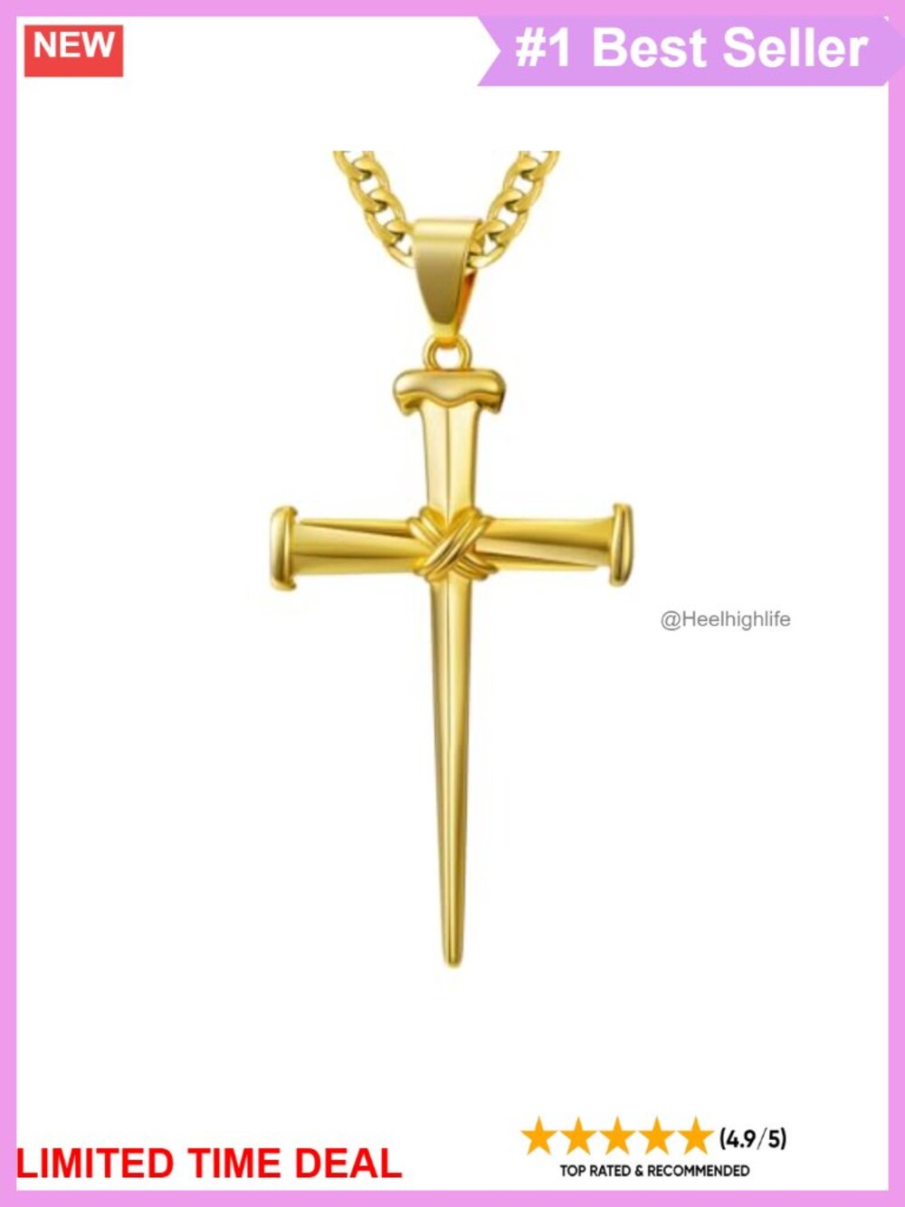 18K Gold Cross Necklace Three Nail Cross Pendant Religious Jewelry Gift Men